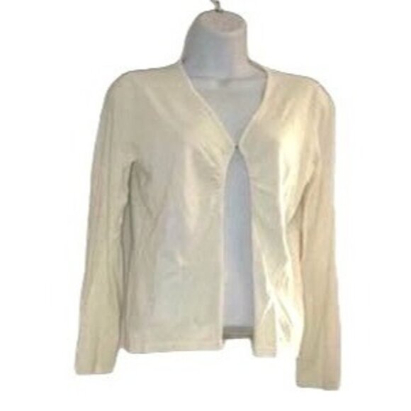Liz Claiborne White Long Sleeve Cardigan Sweater Hook Eye Closure Sz L - Picture 4 of 8